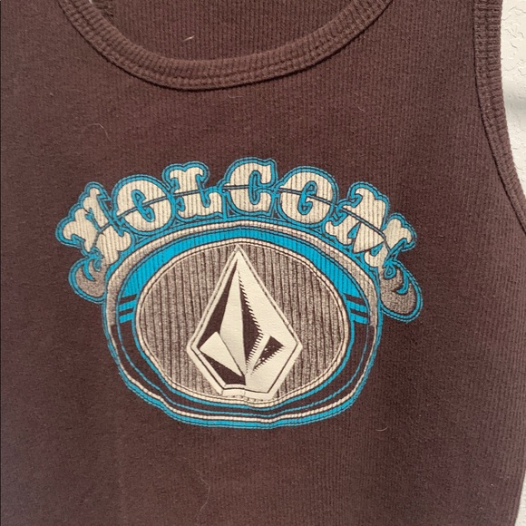Y2K Volcom Stone Graphic Brown Ribbed Tank Top - Picture 2 of 7